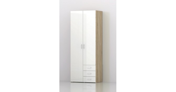 Bolmen garderobeskab 77 cm 2 låger - Eg/Hvid højglans